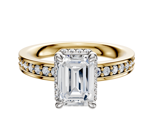 14K Two Tone 4 Prong Collar Classic Flat 1-Row-Pave 2.5mm Engagement Ring