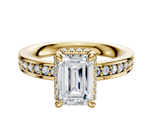 14K Yellow Gold 4 Prong Collar Classic Flat 1-Row-Pave 2.5mm Engagement Ring
