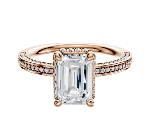 18K Rose Gold 4 Prong Collar Classic Flat 3-Row-Pave 2.0mm Engagement Ring