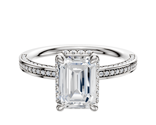 18K White Gold 4 Prong Collar Classic Flat 3-Row-Pave 2.0mm Engagement Ring