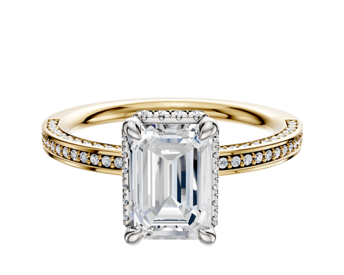 18K Two Tone 4 Prong Collar Classic Flat 3-Row-Pave 2.0mm Engagement Ring