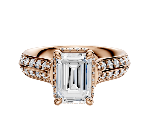 18K Rose Gold 4 Prong Collar Cathedral Knife Edge 1-Row-Pave 2.5mm Engagement Ring