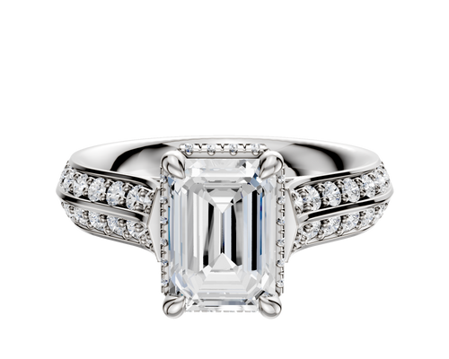 18K White Gold 4 Prong Collar Cathedral Knife Edge 1-Row-Pave 2.5mm Engagement Ring