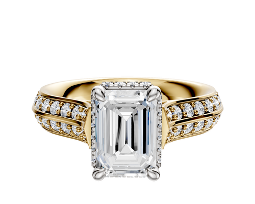 14K Two Tone 4 Prong Collar Cathedral Knife Edge 1-Row-Pave 2.5mm Engagement Ring