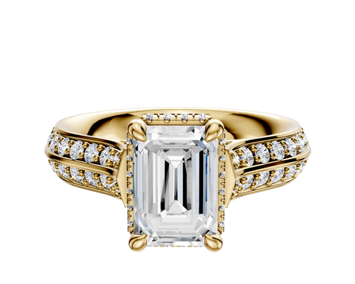 18K Yellow Gold 4 Prong Collar Cathedral Knife Edge 1-Row-Pave 2.5mm Engagement Ring