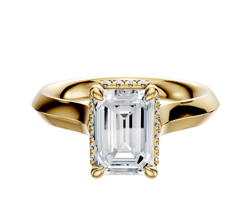 14K Yellow Gold 4 Prong Collar Cathedral Knife Edge 3.0mm Engagement Ring