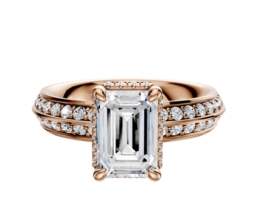 14K Rose Gold 4 Prong Collar Classic Knife Edge 1-Row-Pave 2.5mm Engagement Ring