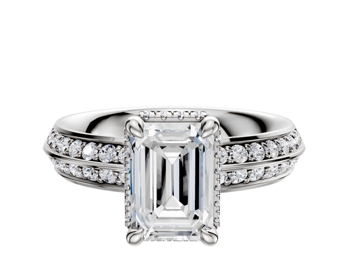 18K White Gold 4 Prong Collar Classic Knife Edge 1-Row-Pave 2.5mm Engagement Ring