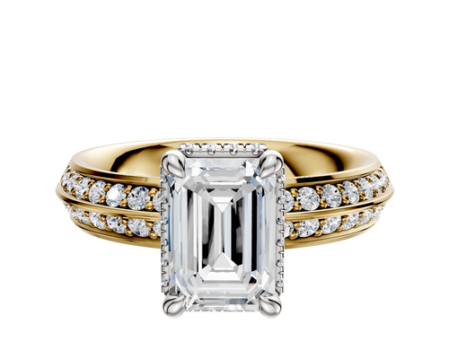 14K Two Tone 4 Prong Collar Classic Knife Edge 1-Row-Pave 2.5mm Engagement Ring