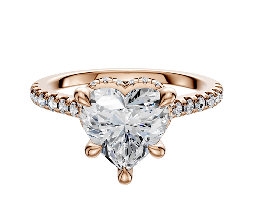 18K Rose Gold 4 Prong Collar Cathedral Dome 1-Row-Pave 2.5mm Engagement Ring