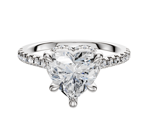 14K White Gold 4 Prong Collar Cathedral Dome 1-Row-Pave 2.5mm Engagement Ring