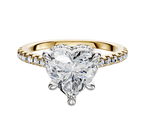 18K Two Tone 4 Prong Collar Cathedral Dome 1-Row-Pave 2.5mm Engagement Ring