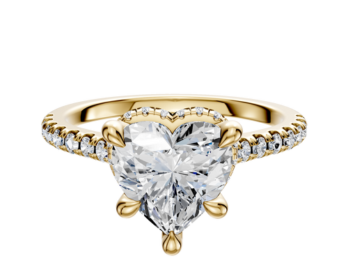 14K Yellow Gold 4 Prong Collar Cathedral Dome 1-Row-Pave 2.5mm Engagement Ring