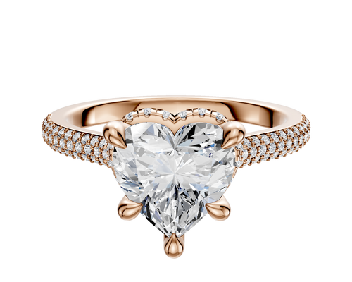 18K Rose Gold 4 Prong Collar Cathedral Dome 3-Row-Pave 2.0mm Engagement Ring