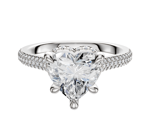 18K White Gold 4 Prong Collar Cathedral Dome 3-Row-Pave 2.0mm Engagement Ring
