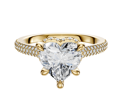 14K Yellow Gold 4 Prong Collar Cathedral Dome 3-Row-Pave 2.0mm Engagement Ring