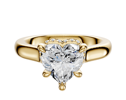 18K Yellow Gold 4 Prong Collar Cathedral Dome 3.0mm Engagement Ring