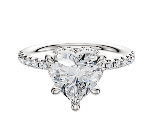 14K White Gold 4 Prong Collar Classic Dome 1-Row-Pave 2.5mm Engagement Ring