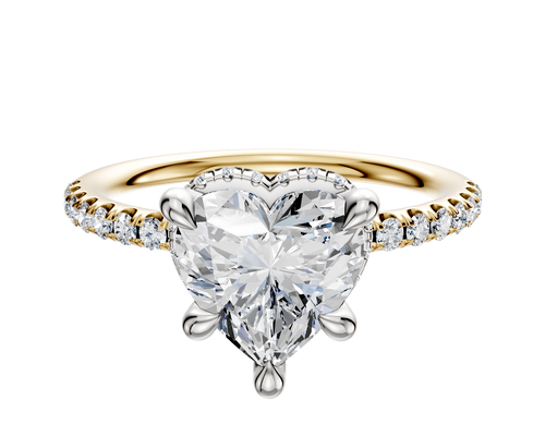 14K Two Tone 4 Prong Collar Classic Dome 1-Row-Pave 2.5mm Engagement Ring