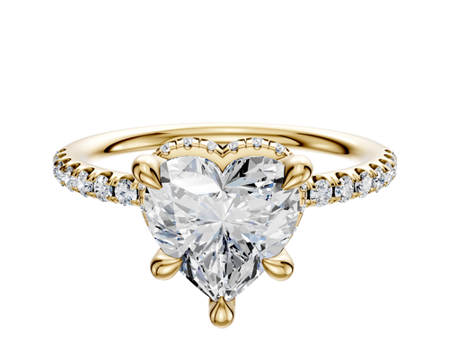18K Yellow Gold 4 Prong Collar Classic Dome 1-Row-Pave 2.5mm Engagement Ring