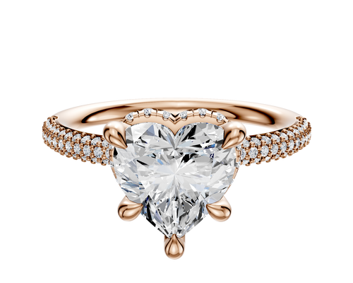 18K Rose Gold 4 Prong Collar Classic Dome 3-Row-Pave 2.0mm Engagement Ring