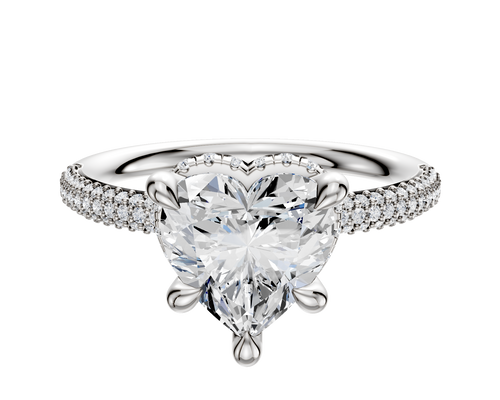 18K White Gold 4 Prong Collar Classic Dome 3-Row-Pave 2.0mm Engagement Ring