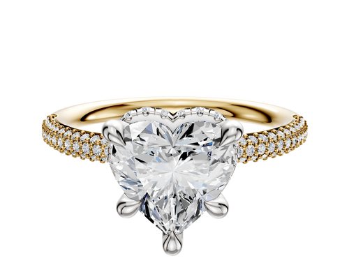 14K Two Tone 4 Prong Collar Classic Dome 3-Row-Pave 2.0mm Engagement Ring