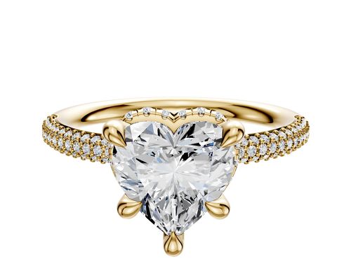 14K Yellow Gold 4 Prong Collar Classic Dome 3-Row-Pave 2.0mm Engagement Ring