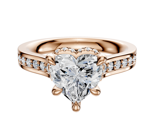 18K Rose Gold 4 Prong Collar Cathedral Flat 1-Row-Pave 2.5mm Engagement Ring