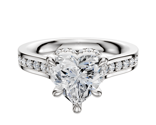 14K White Gold 4 Prong Collar Cathedral Flat 1-Row-Pave 2.5mm Engagement Ring