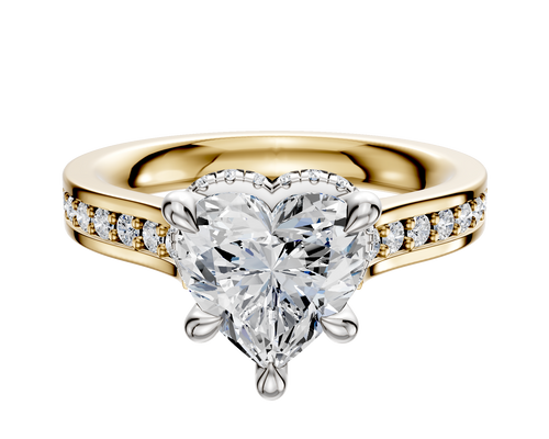 14K Two Tone 4 Prong Collar Cathedral Flat 1-Row-Pave 2.5mm Engagement Ring