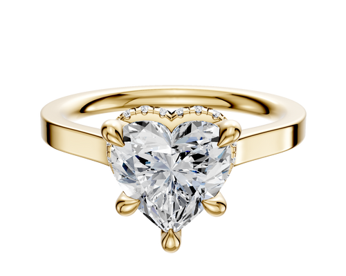 18K Yellow Gold 4 Prong Collar Cathedral Flat 2.0mm Engagement Ring