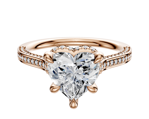 18K Rose Gold 4 Prong Collar Cathedral Flat 3-Row-Pave 2.0mm Engagement Ring