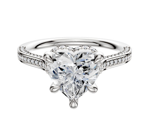 Platinum 4 Prong Collar Cathedral Flat 3-Row-Pave 2.0mm Engagement Ring