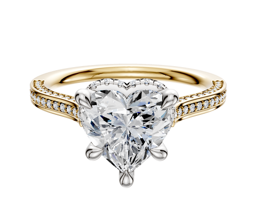 18K Two Tone 4 Prong Collar Cathedral Flat 3-Row-Pave 2.0mm Engagement Ring
