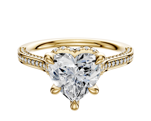 14K Yellow Gold 4 Prong Collar Cathedral Flat 3-Row-Pave 2.0mm Engagement Ring