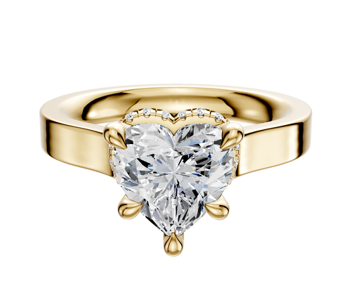 14K Yellow Gold 4 Prong Collar Cathedral Flat 3.0mm Engagement Ring