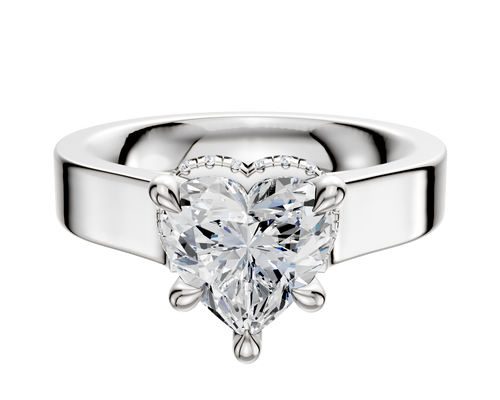 18K White Gold 4 Prong Collar Cathedral Flat 4.0mm Engagement Ring