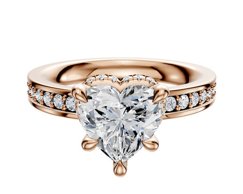 18K Rose Gold 4 Prong Collar Classic Flat 1-Row-Pave 2.5mm Engagement Ring