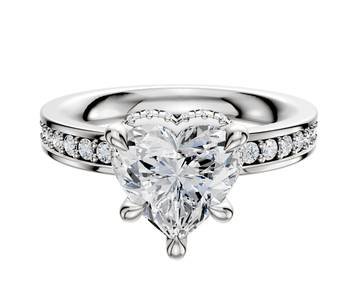 Platinum 4 Prong Collar Classic Flat 1-Row-Pave 2.5mm Engagement Ring
