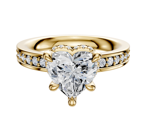 14K Yellow Gold 4 Prong Collar Classic Flat 1-Row-Pave 2.5mm Engagement Ring