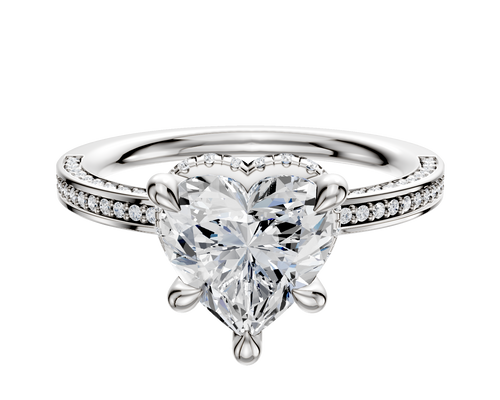 18K White Gold 4 Prong Collar Classic Flat 3-Row-Pave 2.0mm Engagement Ring