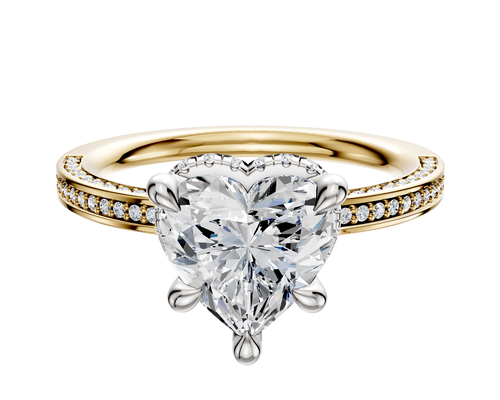 14K Two Tone 4 Prong Collar Classic Flat 3-Row-Pave 2.0mm Engagement Ring