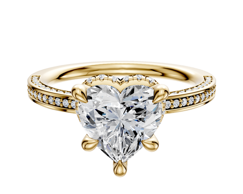 14K Yellow Gold 4 Prong Collar Classic Flat 3-Row-Pave 2.0mm Engagement Ring