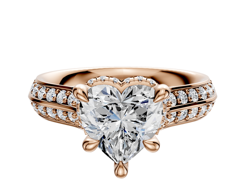 18K Rose Gold 4 Prong Collar Cathedral Knife Edge 1-Row-Pave 2.5mm Engagement Ring