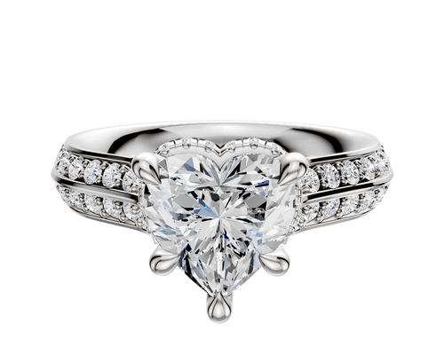 18K White Gold 4 Prong Collar Cathedral Knife Edge 1-Row-Pave 2.5mm Engagement Ring