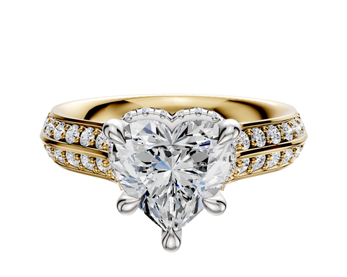 14K Two Tone 4 Prong Collar Cathedral Knife Edge 1-Row-Pave 2.5mm Engagement Ring