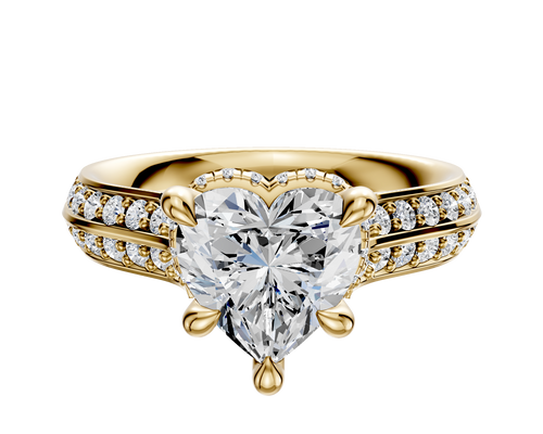18K Yellow Gold 4 Prong Collar Cathedral Knife Edge 1-Row-Pave 2.5mm Engagement Ring