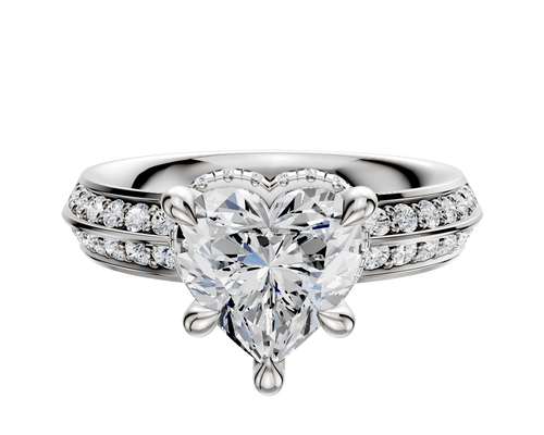 14K White Gold 4 Prong Collar Classic Knife Edge 1-Row-Pave 2.5mm Engagement Ring