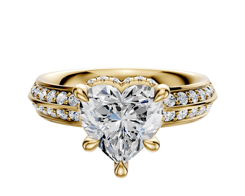 18K Yellow Gold 4 Prong Collar Classic Knife Edge 1-Row-Pave 2.5mm Engagement Ring